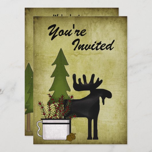 Rustic Mountain Country Moose Verjaardag Uitnodigi Kaart (Voorkant / Achterkant)