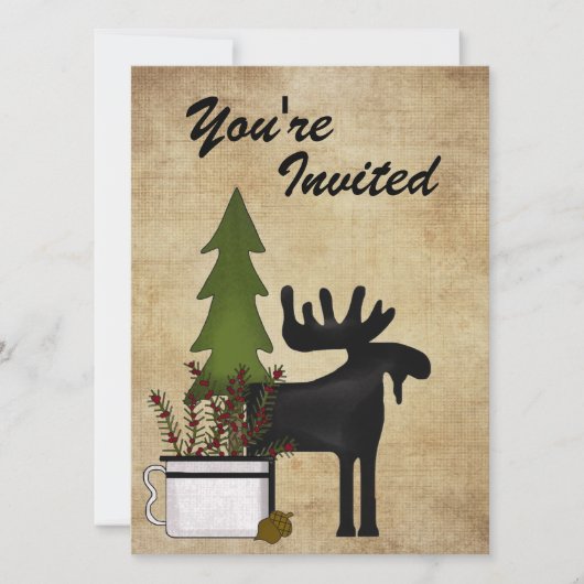 Rustic Mountain Country Moose Verjaardag Uitnodigi Kaart (Voorkant)