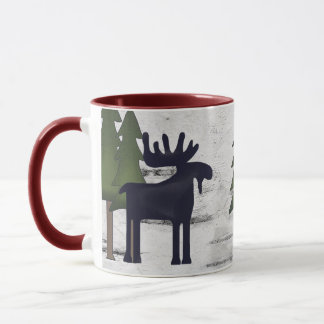 Rustic Mountain Country Silhouette Moose op Birch Mok