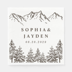 Rustic Mountain Elegant Waterverf Pine Wedding Servet