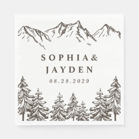 Rustic Mountain Elegant Waterverf Pine Wedding Servet (Voorkant)