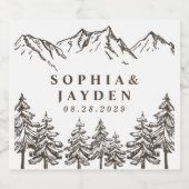 Rustic Mountain Elegant Waterverf Pine Wedding Sparkling Wijnetiket (Enkel label)