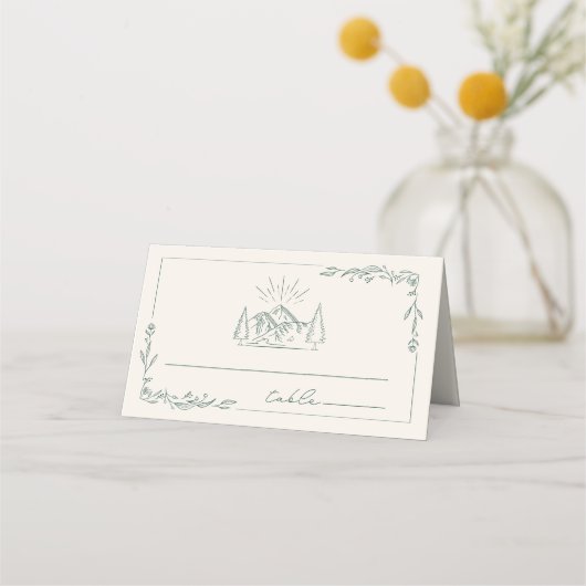 Rustic Mountain Emerald Line Art Wedding (Voorkant)