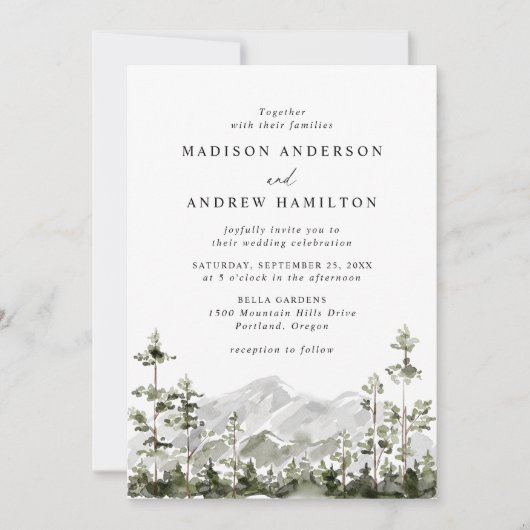 Rustic Mountain Evergreen Forest Wedding Kaart (Voorkant)