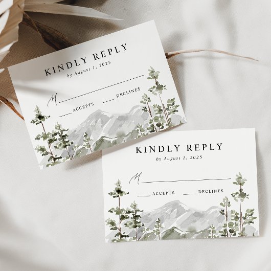 Rustic Mountain Evergreen Forest Wedding RSVP Kaartje