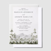 Rustic Mountain Evergreen Forest Wedding Vellum Uitnodigingen (Offset)