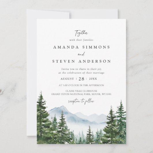 Rustic Mountain Evergreen Pine Forest Wedding Kaart (Voorkant)