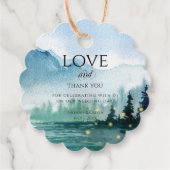 Rustic Mountain Fireflies Waterverf Wedding Bedankjes Labels (Voorkant)