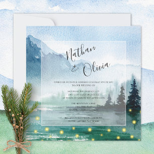 Rustic Mountain Fireflies Waterverf Wedding Kaart