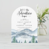 Rustic Mountain Forest Adventure Wedding Kaart (Staand voorkant)