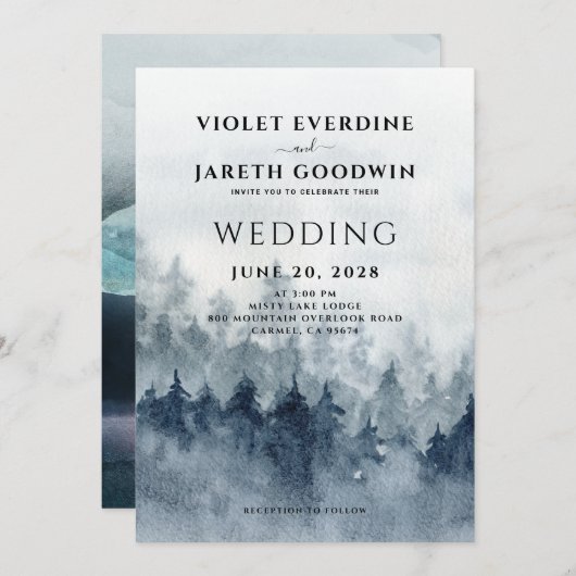 Rustic Mountain Forest Faire-part de mariage (Devant / Derrière)