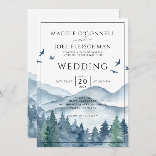 Rustic Mountain Forest Faire-part de mariage (Devant / Derrière)