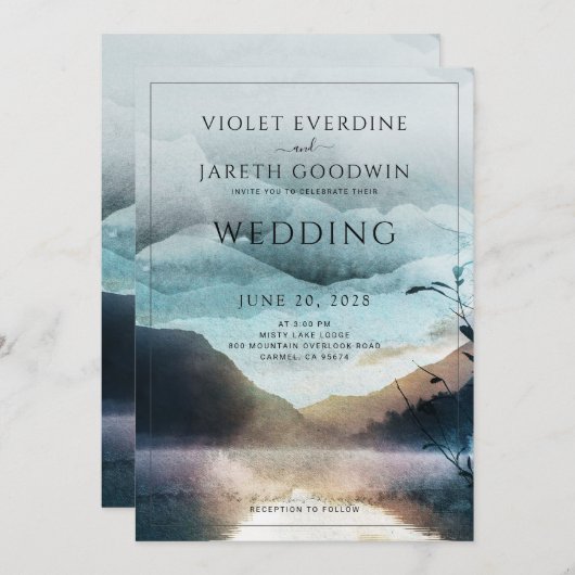 Rustic Mountain Forest Faire-part de mariage (Devant / Derrière)