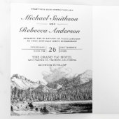 Rustic Mountain Forest Lake Alles in één bruiloft Drieluik Uitnodiging (Binnenzijde eerst)