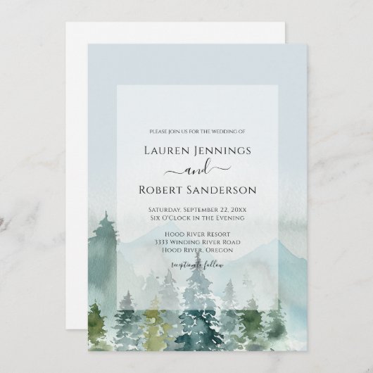 Rustic Mountain Forest Pine Tree Wedding Kaart (Voorkant / Achterkant)