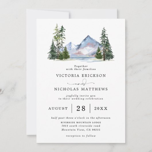 Rustic Mountain Forest Tree Budget QR Code Wedding Kaart (Voorkant)