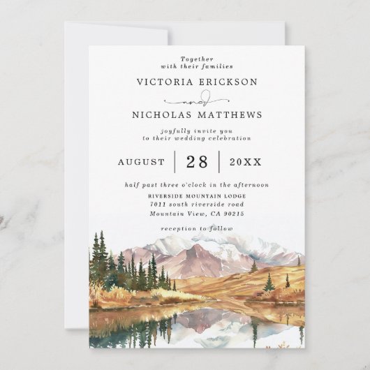 Rustic Mountain Forest Tree Budget QR Code Wedding Kaart (Voorkant)
