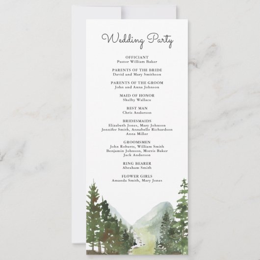 Rustic Mountain Forest Trees Programme de mariage (Dos)