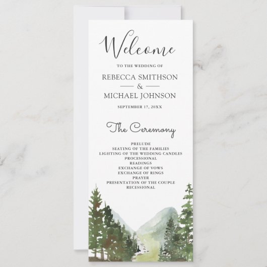 Rustic Mountain Forest Trees Programme de mariage (Devant)
