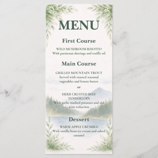 Rustic Mountain Forest Watercolor Wedding Menu (Voorkant)