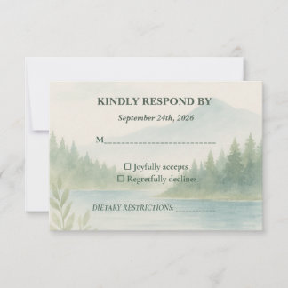 Rustic Mountain Forest Watercolor Wedding RSVP  Kaartje