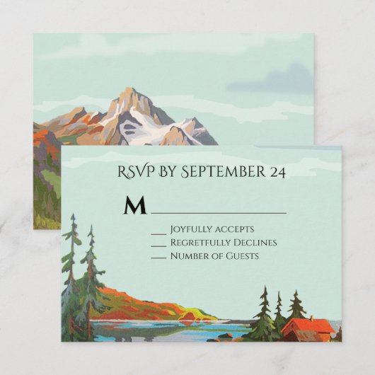 Rustic Mountain Forest Wedding response cards RSVP (Voorkant / Achterkant)