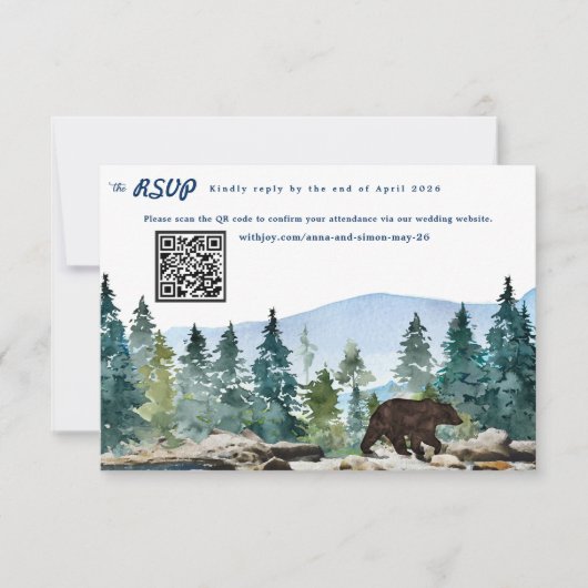 Rustic Mountain Forest Wedding RSVP Aankondiging (Voorkant)