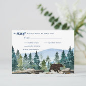 Rustic Mountain Forest Wedding RSVP Aankondiging (Staand voorkant)