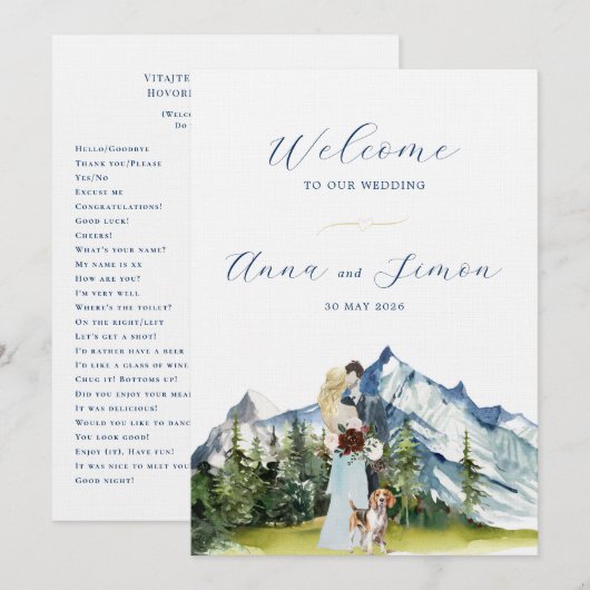 Rustic Mountain geïllustreerde bruiloft Kaart (Voorkant / Achterkant)