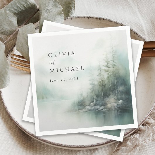 Rustic Mountain Lake Misty Pines Modern Wedding Servet