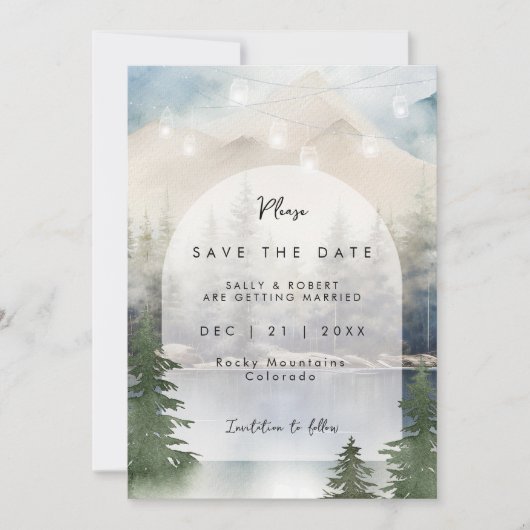 Rustic Mountain Lake Wedding Bewaar de datumkaart Bedankkaart (Voorkant)