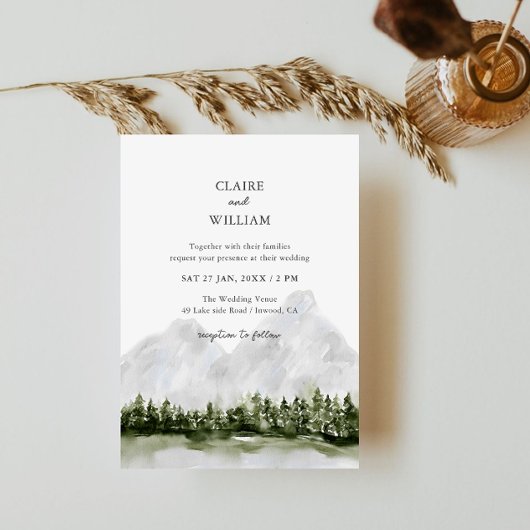 Rustic Mountain Lake Wedding Invitation