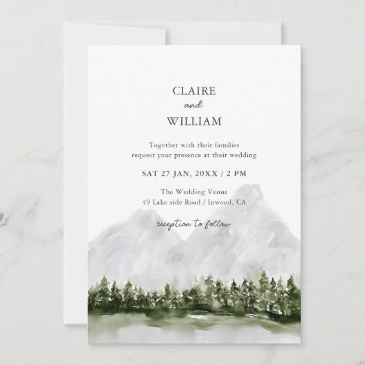 Rustic Mountain Lake Wedding Invitation (Devant)