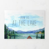 Rustic Mountain Lakeside Wedding Drieluik Uitnodiging (Cover)