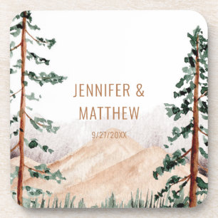 Rustic Mountain Landscape, Fog, Pine Trees Wedding Bier Onderzetter