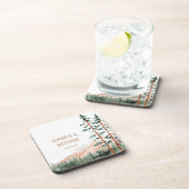 Rustic Mountain Landscape, Fog, Pine Trees Wedding Bier Onderzetter (Rechterzijde)