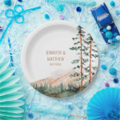 Rustic Mountain Landscape, Fog, Pine Trees Wedding Papieren Bordje (Feest)