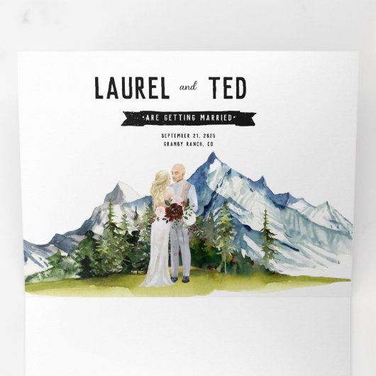 Rustic Mountain Mariage Invitation Tri-Fold (Intérieur en premier)