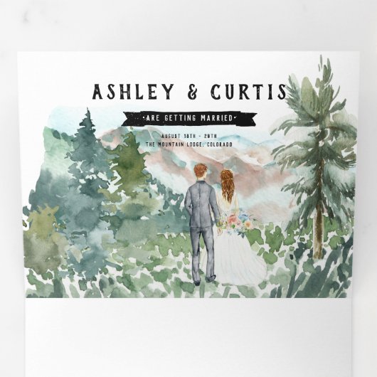 Rustic Mountain Mariage Invitation Tri-Fold (Intérieur en premier)