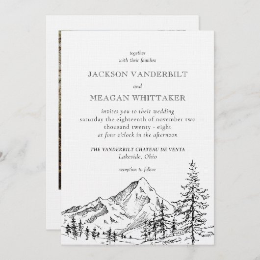 Rustic Mountain Mariage Photo Invitation Modèle (Devant / Derrière)