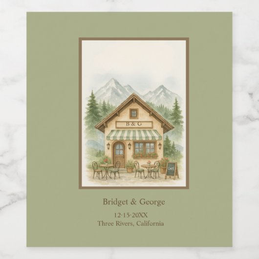 Rustic Mountain Monogram huwelijksbestemming Wijn Etiket (Enkel label)