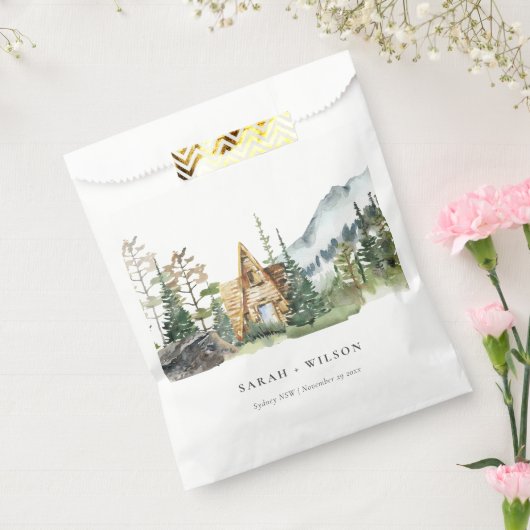 Rustic Mountain Pine Forest Wood Cabin Wedding Bedankzakje (Gezegeld)