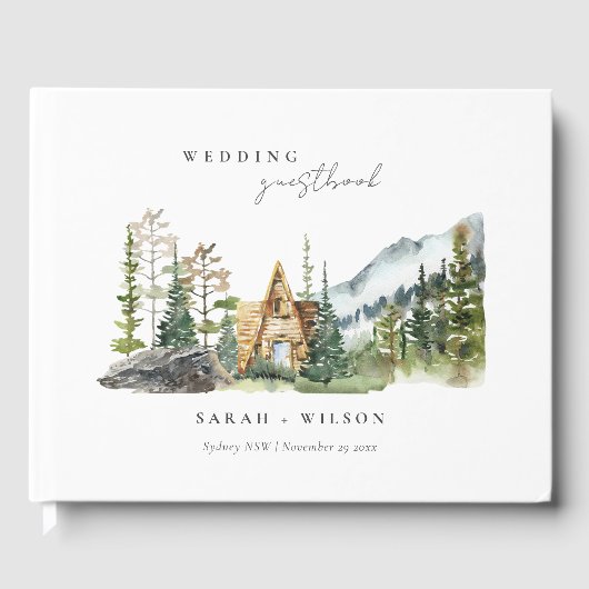 Rustic Mountain Pine Forest Wood Cabin Wedding Gastenboek (Voorkant)