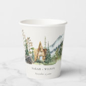 Rustic Mountain Pine Forest Wood Cabin Wedding Papieren Bekers (Achterkant)