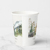 Rustic Mountain Pine Forest Wood Cabin Wedding Papieren Bekers (Rechts)
