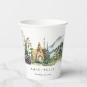 Rustic Mountain Pine Forest Wood Cabin Wedding Papieren Bekers (Voorkant)