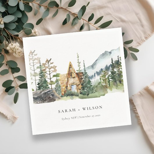 Rustic Mountain Pine Forest Wood Cabin Wedding Servet