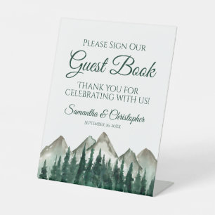 Rustic Mountain & Pine Gelieve ons gastenboek te o Reclamebord Met Voetstuk