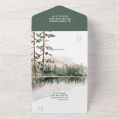 Rustic Mountain Pine Tree voor bruiloft QR-code All In One Uitnodiging (Buitenkant)