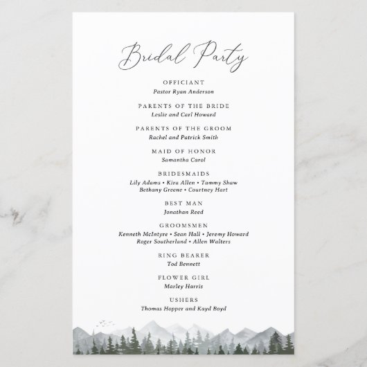 Rustic Mountain Pine Tree Wedding Programme (Dos)